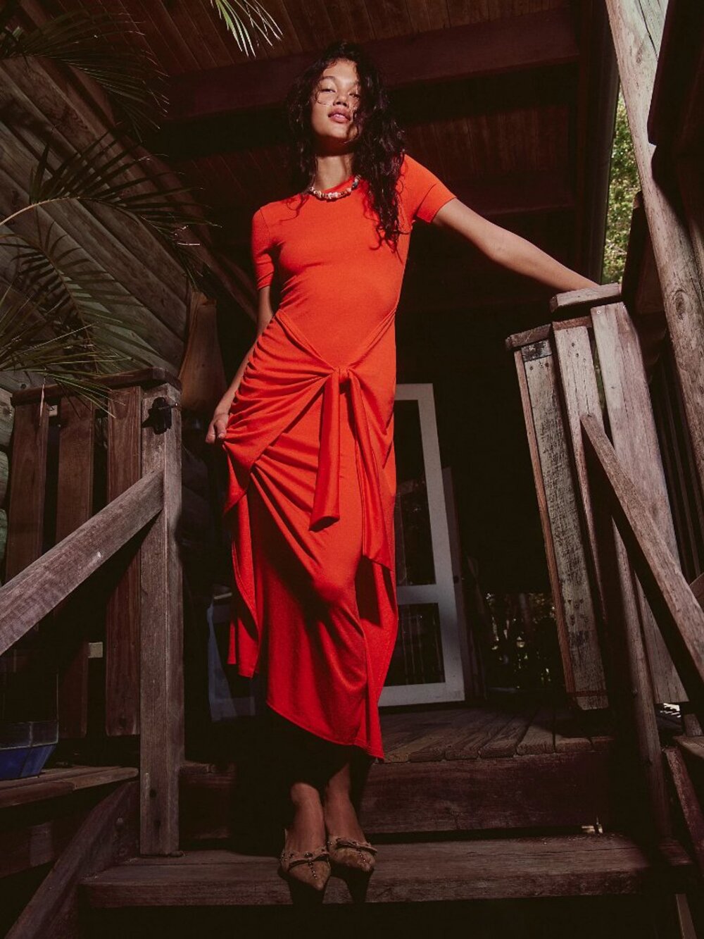 Free People Good Feels Short-Sleeve Maxi Dress XS